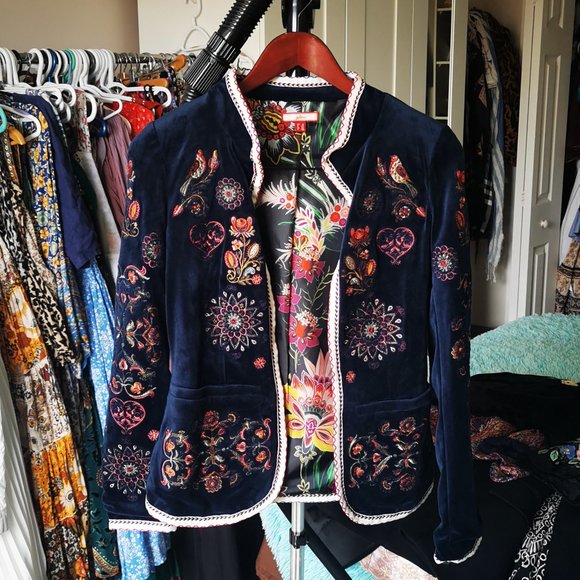 Velvet Embroidered Blazer - Picture 1 of 6